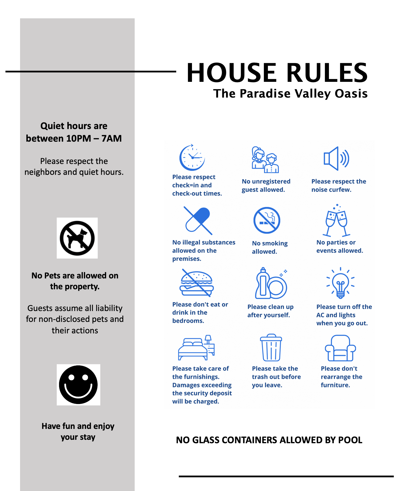 House Rules Scottsdale Vacation Rentals Phoenix Vacation Rentals